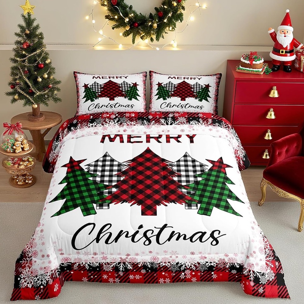 Festive Christmas Tree King Comforter and Pillow Cases